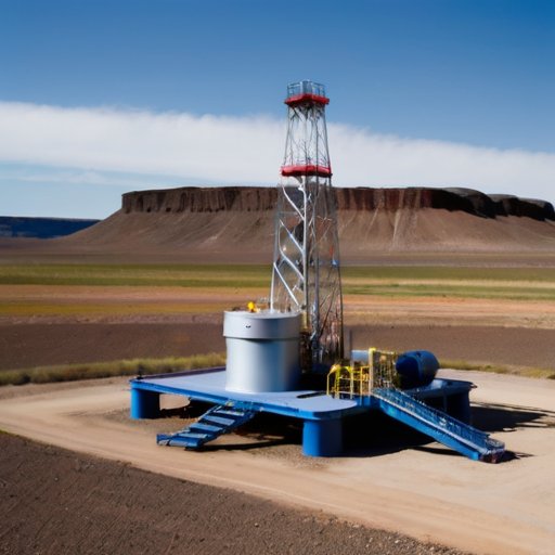 Сцена с нефтяной скважиной, оборудованием для измерения давления и геологическими особенностями.