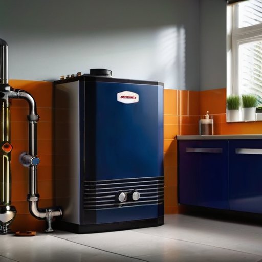 Современный косвенный котел в светломUtility room с инструментами и сантехникой.