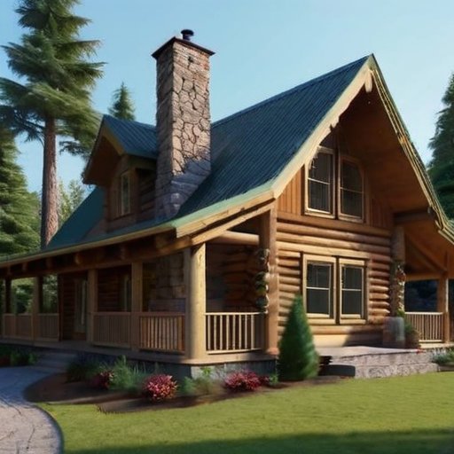 Деревянный домик в лесу с уютным крыльцом и камином.