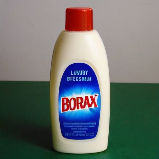 Стеклянная банка с порошком боракс, окруженная бытовыми предметами.