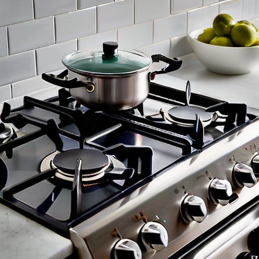 Чистая современная газовая плита с удаленными горелками и инструментами для уборки.