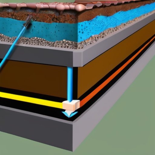 Схема поперечного сечения фундамента здания с расширительными швами, инструментами и оборудованием на строительной площадке.