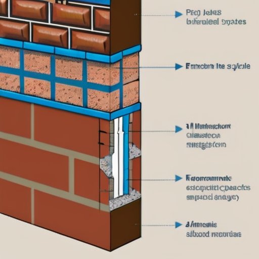 Поперечное сечение кирпичной стены с вертикальными расширительными швами и обозначением материалов.