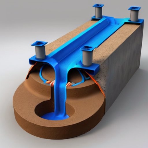 Сечение бетонного колодца с герметичными швами и инструментами для ремонта.