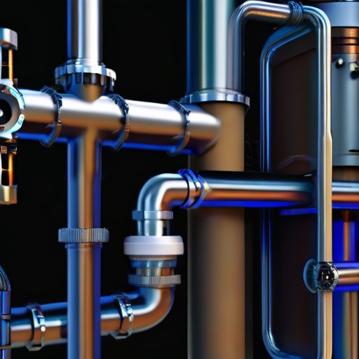 Современная система отопления с трубами и клапанами, демонстрирующая процесс очистки воды.