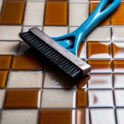 Чистая плитка с инструментами и беспорядком на фоне.