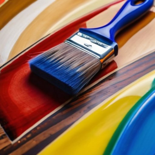 Красивая деревянная поверхность с глянцевой эмалью и инструментами для покраски.