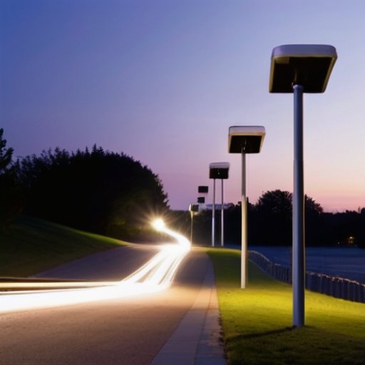 Современная уличная подсветка с фотодатчиком в спокойной городской обстановке.