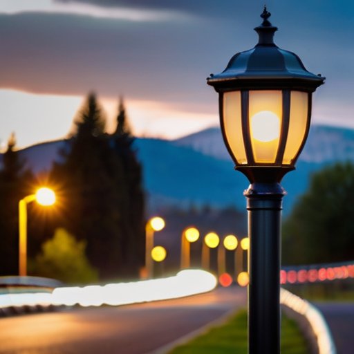 Современное устройство для передачи данных на уличном фонаре в сумерках.