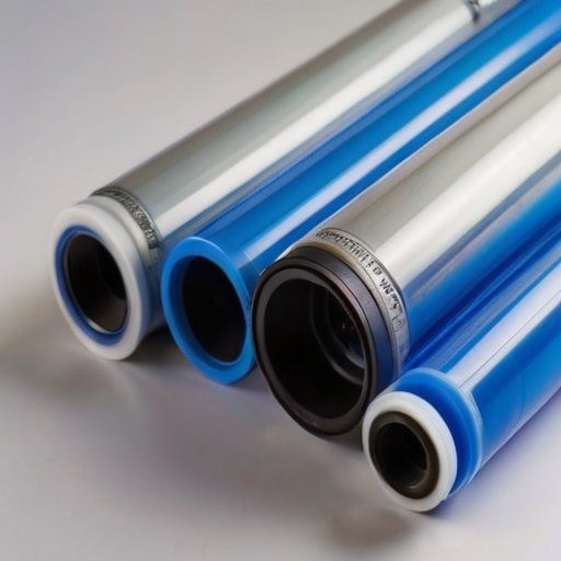 Система обратного осмоса с мембраной, чистая вода на фоне, детали и инструменты для обслуживания.