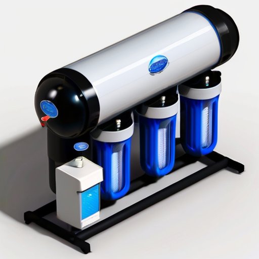 Система обратного осмоса в современном кухонном интерьере с акцентом на мембрану и чистоту воды.