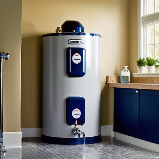 Современный водонагреватель с чистым баком, окруженный инструментами и элементами свежести.