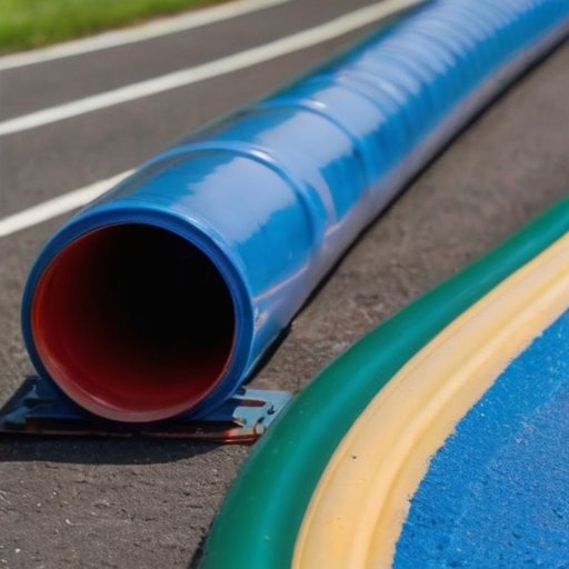 Свежепокрашенная газовая труба на улице, яркая и блестящая, с инструментами рядом. Солнечный день и ясное небо, акцент на защитных покрытиях.