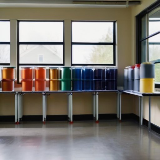 Чистое окно с аккуратной окраской и организованным рабочим пространством для покраски.