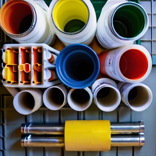 Организованное рабочее место с инструментами для покраски пластиковых труб.