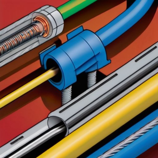 Срез различных электрических проводов с обозначением калибра и изоляции, на фоне инструментов для соединений.