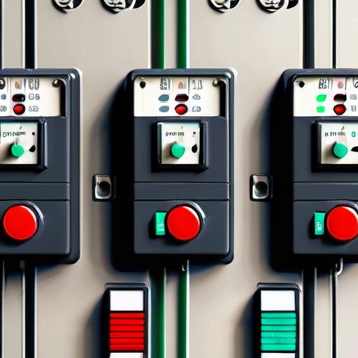 Современный электрический щит с автоматическими выключателями и цифровым дисплеем в минималистичном интерьере.