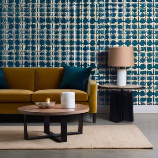 Элегантный интерьер с обоями и стильной мебелью.