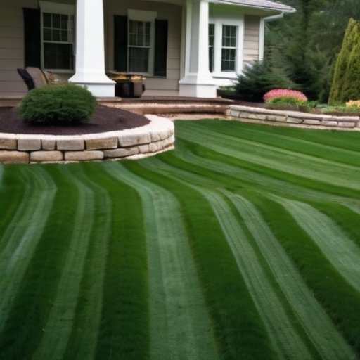 Восстановление газона: свежие рулоны травы, садовые инструменты и ухоженный фон.