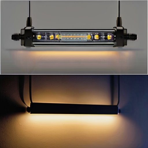 Современная светодиодная люстра на верстаке с инструментами и электрическими схемами.