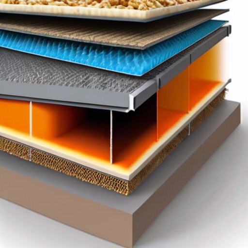 Схема системы теплого пола с разными типами армирующих материалов: полипропилен, стекловолокно, металлическое волокно. Подчеркнута прочность и эффективное распределение тепла в соврем