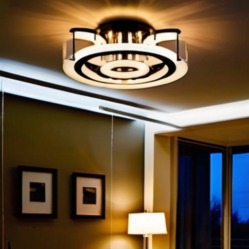 Современная LED люстра в стильной гостиной с теплым освещением и уютной атмосферой.