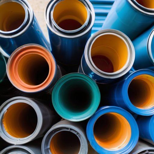 Набор банок с краской для газопроводов в промышленном стиле.