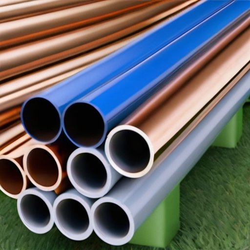 Разнообразные трубы для водоснабжения в саду: пластиковые и металлические.