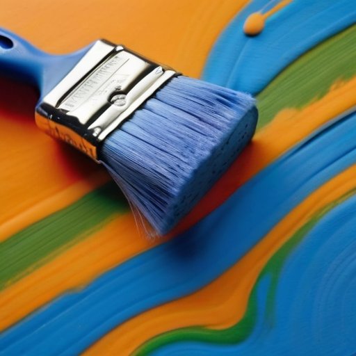 Гладкая поверхность синего пенопласта с яркими мазками краски и банками экологически чистой краски.