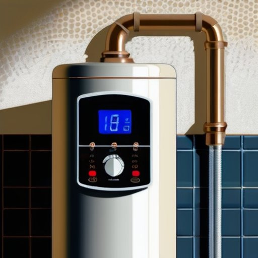 Современный водонагреватель с паром и пузырьками в чистом хозяйственном помещении, термометр с высокой температурой и налет минералов.