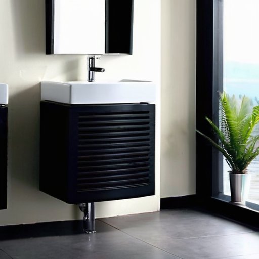 Современная ванная комната с стильным полотенцесушителем, мягким освещением и зелеными растениями.