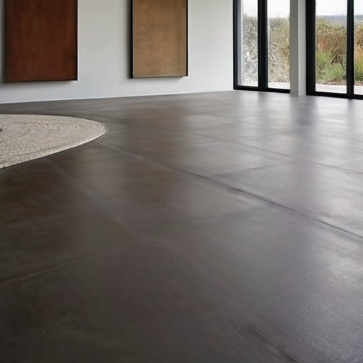 Современный процесс стяжки пола с гладким полом, инструментами и подготовленной основой.