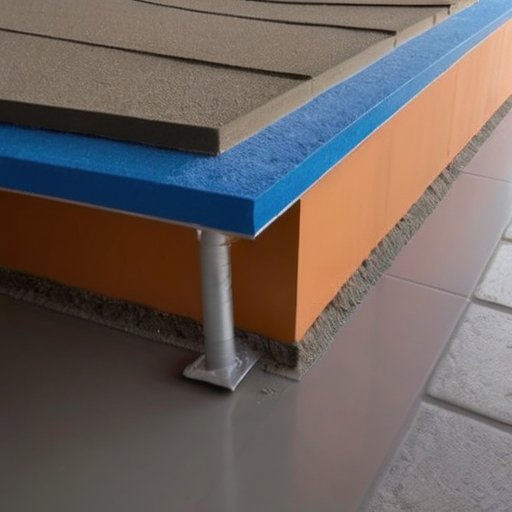 Строительная площадка с гладким полом полусухой стяжки, инструментами и строительными материалами.