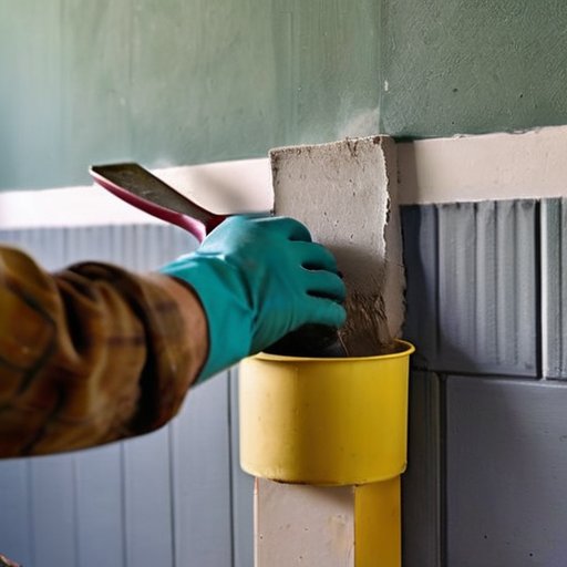 Процесс оштукатуривания стены из бетонных блоков с инструментами.