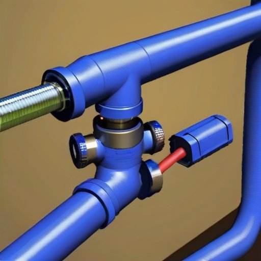 Изображение обратного клапана в системе водопровода с четко обозначенными компонентами и инструментами.