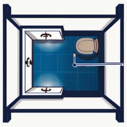 Планировка ванной комнаты с унитазом, раковиной и душем.