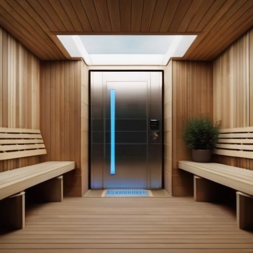 Вход в сауну с детальной вентиляционной системой, показывающей воздуховоды и вентиляционные отверстия.