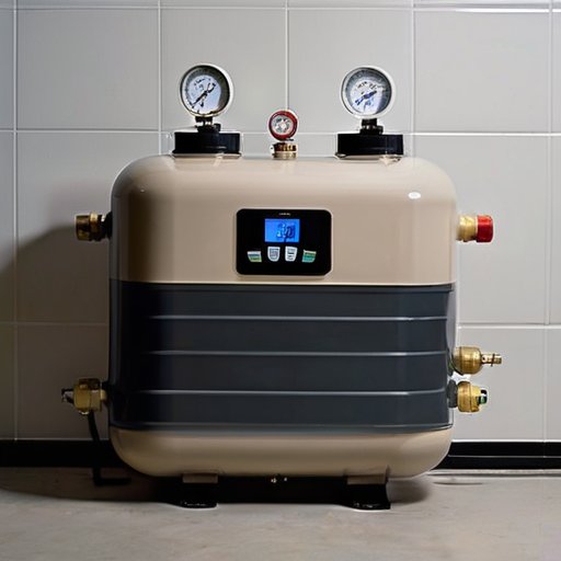 Закрытая система отопления с расширительным баком, трубами и манометром в уютной обстановке.