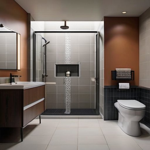 Современный дизайн ванной комнаты с правильным расположением туалета и четкими размерами.