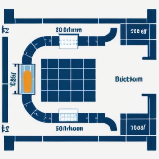 Чертеж ванной комнаты с размерами и расположением сантехники.