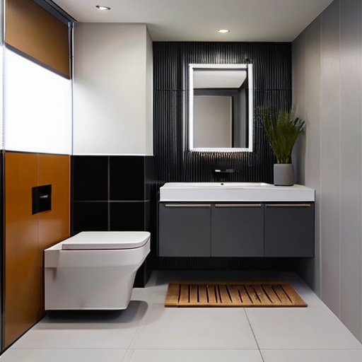 Современная ванная комната с настенным туалетом и минималистичным дизайном.