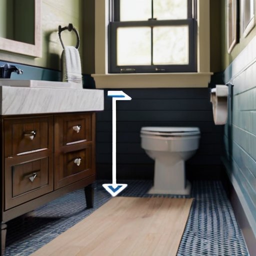 Эргономичное оформление ванной комнаты с туалетом и мерной лентой для правильного расстояния.