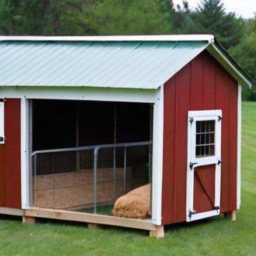 Просторный курятник для несушек с чистым соломенным покрытием, удобными кормушками и поилками, хорошей вентиляцией и зонами для отдыха.