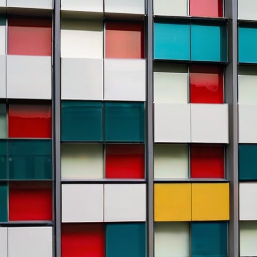 Современный фасад здания с плиткой TechnoNicol на ОСБ, подчеркивающий текстуру и цвет, с элементами подготовки и инструментами на фоне.