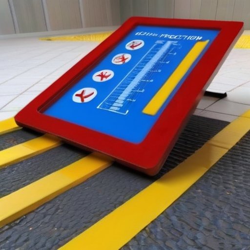 Строительная площадка с свежезалитым полом, инструменты и средства контроля условий.