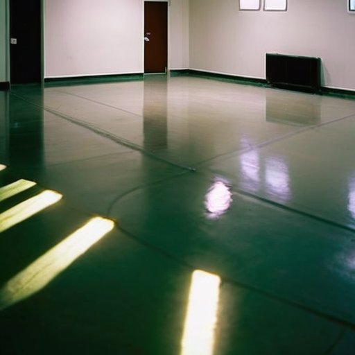 Свежезалитый бетонный пол с защитным покрытием и оборудованием для контроля температуры и влажности.