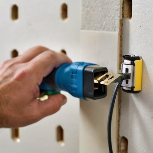 Организованное рабочее место для установки электрических розеток с инструментами и частично готовой стеной.