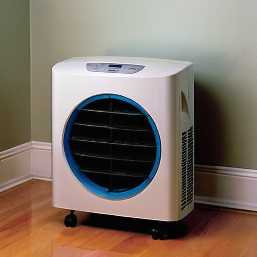 Настольный кондиционер с гибким воздуховодом, установленным через окно, в светлом помещении.