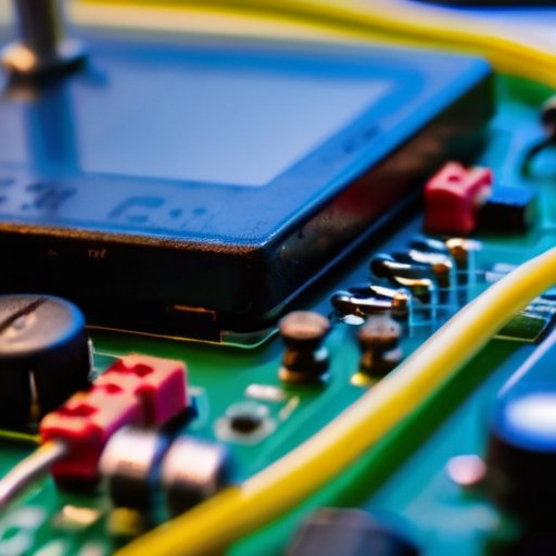 Поврежденная электрическая схема с обожженными проводами и инструментами для диагностики на темном фоне.