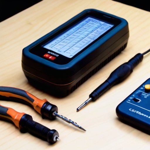 Организованный рабочий стол с инструментами для ремонта, включая многофункциональный измеритель, отвертки и запасные светодиоды.